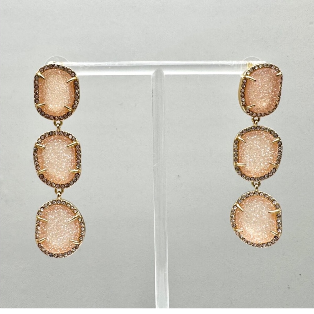 Gold Pink Crystal Dangle Earrings